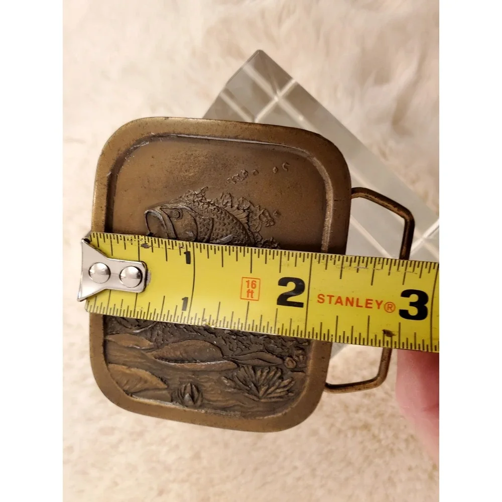 Vintage Brass Indiana Metal Craft Bass Fish Belt Buckle 2 1/4